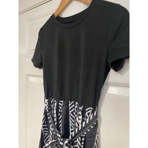 NEW Cupshe Black‎ White Geometric Print Short Sleeve Belted Mini Dress XS S Bold